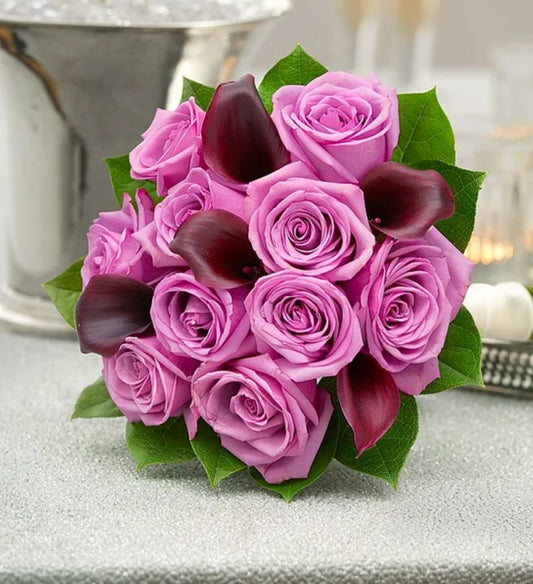 Purple Elegance Rose and Mini Calla Lily Bouquet – North Star Blooms, Roseville MN