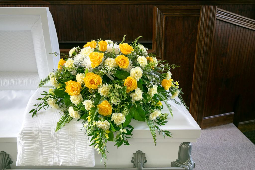 Yellow And White Casket Spray – North Star Blooms, Roseville MN