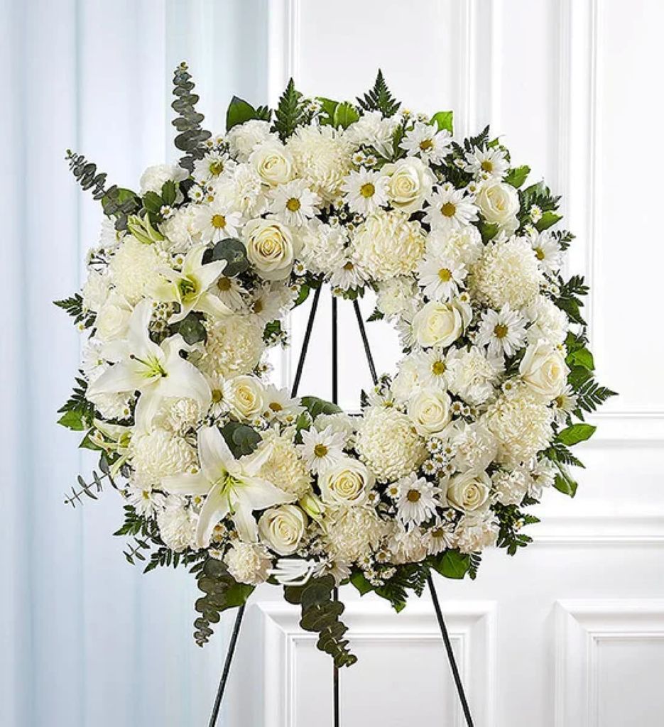All White Funeral Wreath – North Star Blooms, Roseville MN