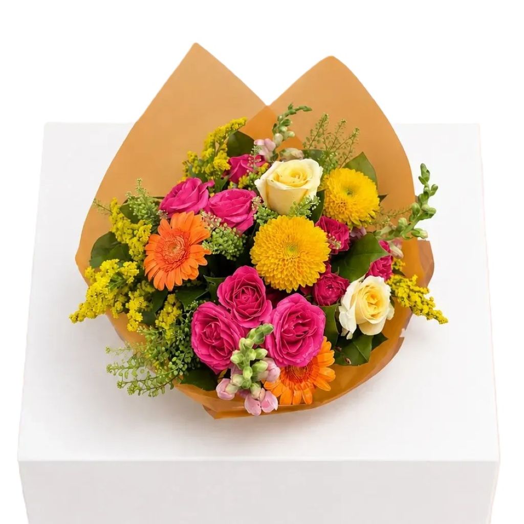 FUCHSIA & FLAME HAND-TIED BOUQUET – North Star Blooms, Roseville MN