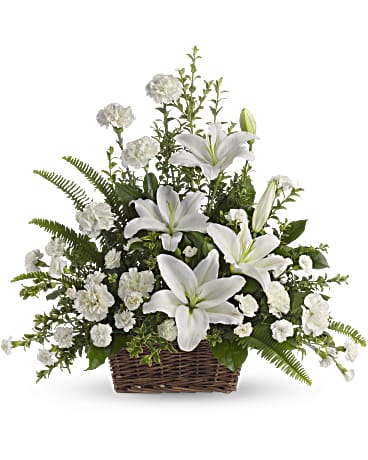 Peaceful White Lily Basket – North Star Blooms, Roseville MN