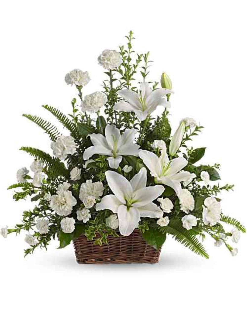 Peaceful White Lilies Basket – North Star Blooms, Roseville MN