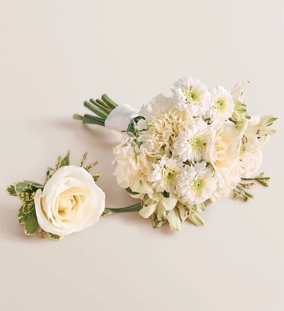 Prom Bouquet and Boutonniere - White