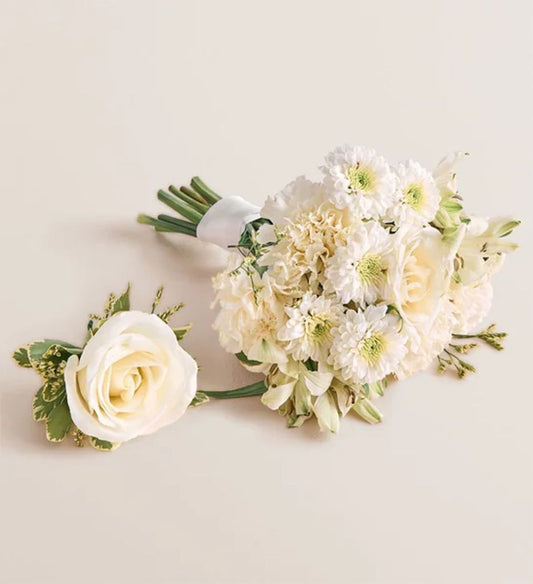 Prom Bouquet and Boutonniere - White