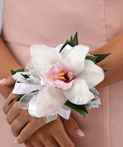 White Cymbidium Wrist Corsage –  North Star Blooms, Roseville MN