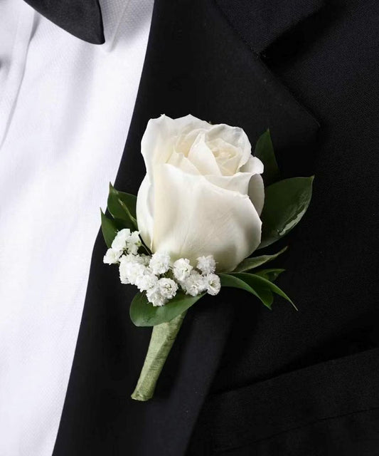 Classic White Rose Boutonniere
