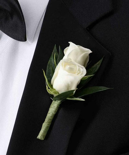 Double White Spray Rose Boutonniere –  North Star Blooms, Roseville MN