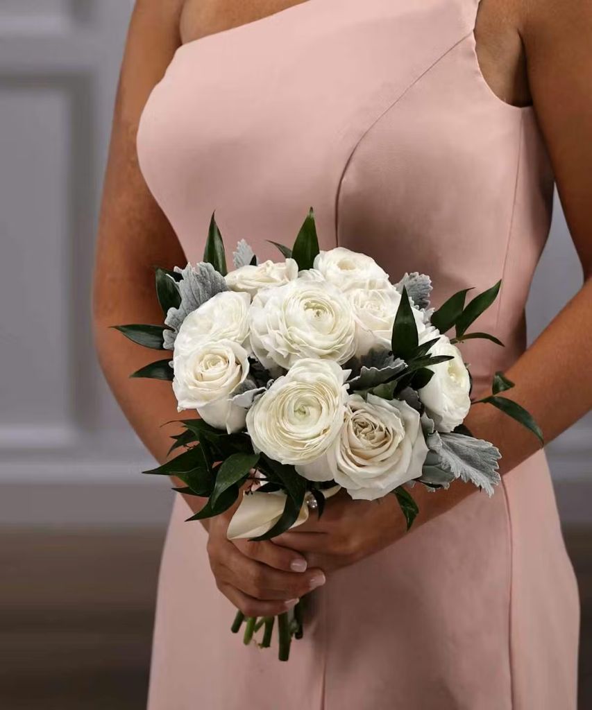 White Garden Roses & Ranunculus Nosegay
