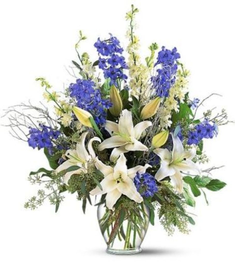Blue and White Flower Arrangement  –  North Star Blooms, Roseville MN