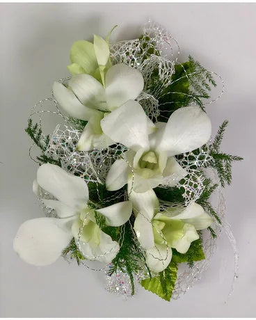 White Dendrobium Orchids Wrist Corsage –  North Star Blooms, Roseville MN