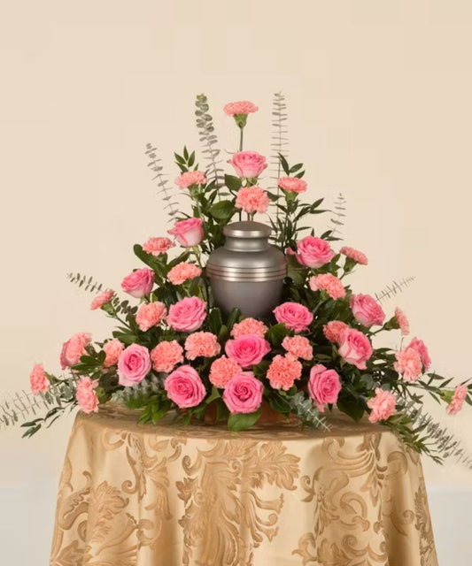 Pink Rose & Carnation Memorial Urn Arrangement