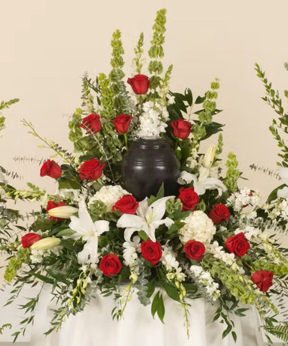 Red & White Memorial Urn Bouquet –  North Star Blooms, Roseville MN