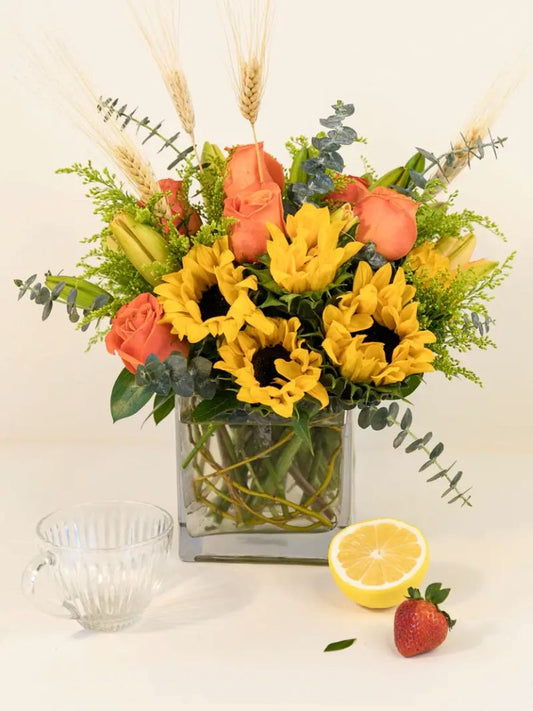 Orange Roses Lilies & Sunflowers –  North Star Blooms, Roseville MN