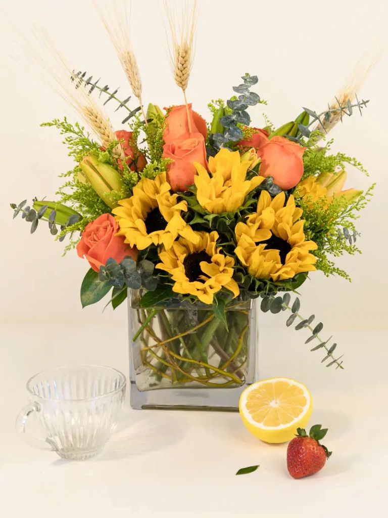 Orange Roses Lilies & Sunflowers –  North Star Blooms, Roseville MN