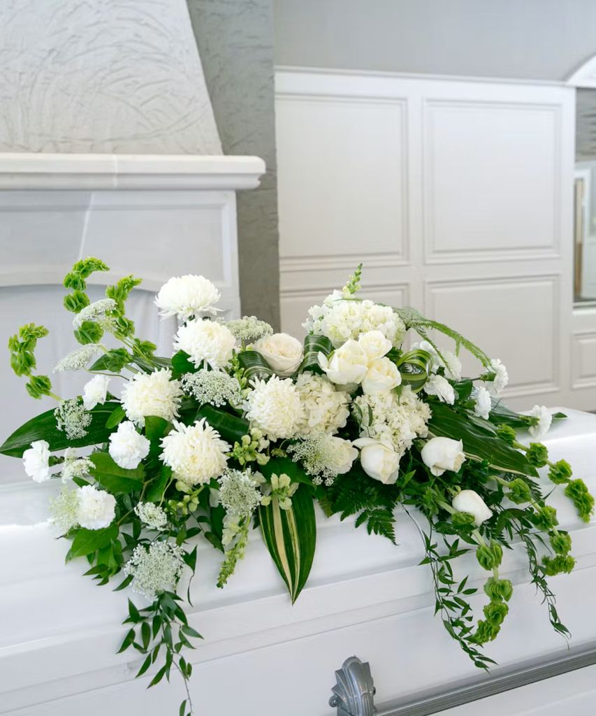 Green and White Casket Blanket