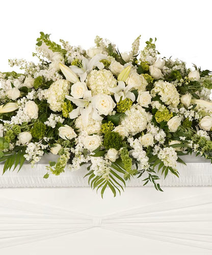 Elegant White Casket Cover –  North Star Blooms, Roseville MN