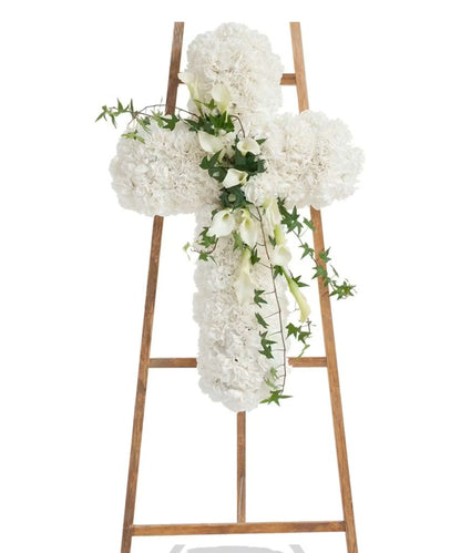 Elegant White Cross Stand –  North Star Blooms, Roseville MN