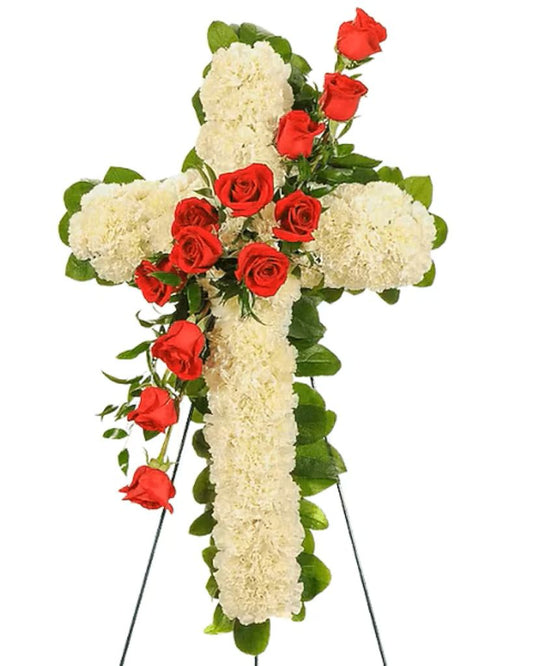 Roses & Carnations Easel Cross Display