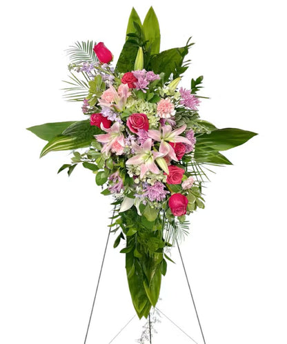 A Loving Farewell Ti Leaf Cross –  North Star Blooms, Roseville MN
