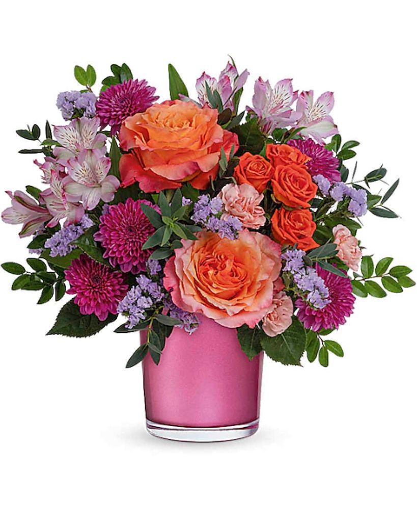 Sunset Serenade Bouquet – coral, lavender, raspberry flower arrangement ...
